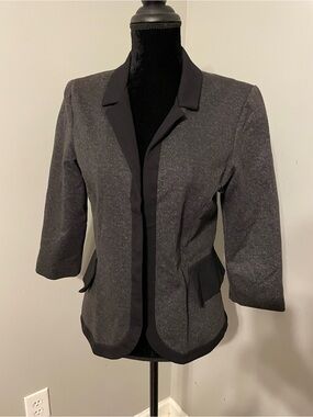 Anthropologie Cartonnier Charcoal Gray Open-Front Blazer with Black Trim